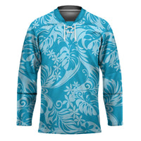 Tahiti Ninamu Tiare Floral Hockey Jersey Monstera Palm Tropical Leaves LT01 Unisex Blue - Polynesian Pride