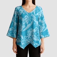 Tahiti Ninamu Tiare Floral Kimono Sleeve Blouse Monstera Palm Tropical Leaves - Polynesian Pride