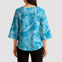 Tahiti Ninamu Tiare Floral Kimono Sleeve Blouse Monstera Palm Tropical Leaves - Polynesian Pride
