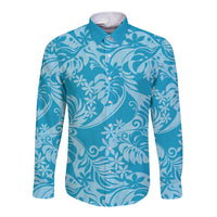 Tahiti Ninamu Tiare Floral Long Sleeve Button Shirt Monstera Palm Tropical Leaves - Polynesian Pride