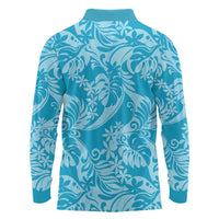 Tahiti Ninamu Tiare Floral Long Sleeve Polo Shirt Monstera Palm Tropical Leaves - Polynesian Pride