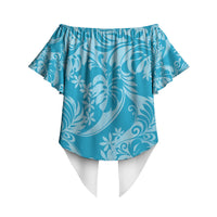 Tahiti Ninamu Tiare Floral Off Shoulder Wrap Waist Top Monstera Palm Tropical Leaves LT01 - Polynesian Pride