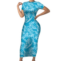 Tahiti Ninamu Tiare Floral Short Sleeve Bodycon Dress Monstera Palm Tropical Leaves - Polynesian Pride