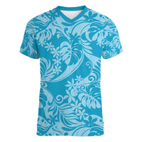 Tahiti Ninamu Tiare Floral Women V-Neck T-Shirt Monstera Palm Tropical Leaves - Polynesian Pride