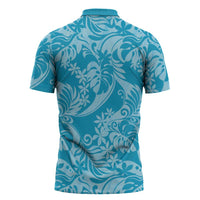 Tahiti Ninamu Tiare Floral Zipper Polo Shirt Monstera Palm Tropical Leaves - Polynesian Pride