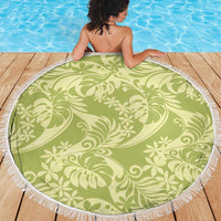Tahiti Olive Tiare Floral Beach Blanket Monstera Palm Tropical Leaves - Polynesian Pride