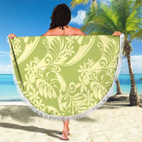Tahiti Olive Tiare Floral Beach Blanket Monstera Palm Tropical Leaves - Polynesian Pride
