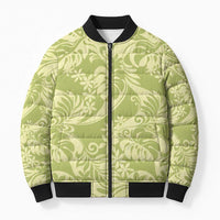 Tahiti Olive Tiare Floral Bomber Puffer Jacket Monstera Palm Tropical Leaves - Polynesian Pride
