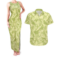 Tahiti Olive Tiare Floral Couples Matching Tank Maxi Dress and Hawaiian Shirt Monstera Palm Tropical Leaves LT01 Olive - Polynesian Pride