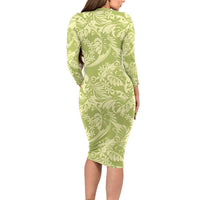 Tahiti Olive Tiare Floral Family Matching Long Sleeve Bodycon Dress and Hawaiian Shirt Monstera Palm Tropical Leaves LT01 - Polynesian Pride