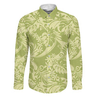 Tahiti Olive Tiare Floral Family Matching Mermaid Dress and Hawaiian Shirt Monstera Palm Tropical Leaves LT01 Dad's Shirt - Long Sleeve Olive - Polynesian Pride