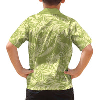 Tahiti Olive Tiare Floral Family Matching Off The Shoulder Long Sleeve Dress and Hawaiian Shirt Monstera Palm Tropical Leaves LT01 - Polynesian Pride