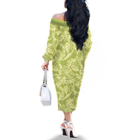 Tahiti Olive Tiare Floral Family Matching Off The Shoulder Long Sleeve Dress and Hawaiian Shirt Monstera Palm Tropical Leaves LT01 - Polynesian Pride