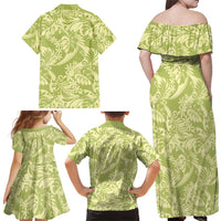 Tahiti Olive Tiare Floral Family Matching Off Shoulder Maxi Dress and Hawaiian Shirt Monstera Palm Tropical Leaves LT01 - Polynesian Pride