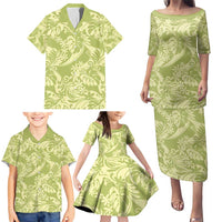 Tahiti Olive Tiare Floral Family Matching Puletasi and Hawaiian Shirt Monstera Palm Tropical Leaves LT01 - Polynesian Pride
