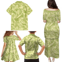 Tahiti Olive Tiare Floral Family Matching Puletasi and Hawaiian Shirt Monstera Palm Tropical Leaves - Polynesian Pride