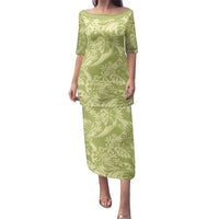 Tahiti Olive Tiare Floral Family Matching Puletasi and Hawaiian Shirt Monstera Palm Tropical Leaves LT01 Mom's Dress Olive - Polynesian Pride