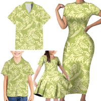 Tahiti Olive Tiare Floral Family Matching Short Sleeve Bodycon Dress and Hawaiian Shirt Monstera Palm Tropical Leaves LT01 - Polynesian Pride
