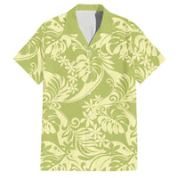 Tahiti Olive Tiare Floral Family Matching Short Sleeve Bodycon Dress and Hawaiian Shirt Monstera Palm Tropical Leaves LT01 Dad's Shirt - Short Sleeve Olive - Polynesian Pride