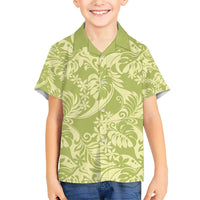 Tahiti Olive Tiare Floral Family Matching Short Sleeve Bodycon Dress and Hawaiian Shirt Monstera Palm Tropical Leaves LT01 Son's Shirt Olive - Polynesian Pride