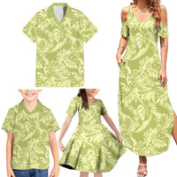 Tahiti Olive Tiare Floral Family Matching Summer Maxi Dress and Hawaiian Shirt Monstera Palm Tropical Leaves - Polynesian Pride