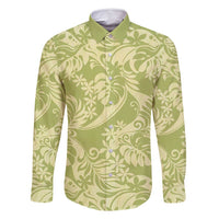 Tahiti Olive Tiare Floral Family Matching Tank Maxi Dress and Hawaiian Shirt Monstera Palm Tropical Leaves LT01 Dad's Shirt - Long Sleeve Olive - Polynesian Pride