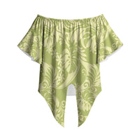 Tahiti Olive Tiare Floral Off Shoulder Wrap Waist Top Monstera Palm Tropical Leaves LT01 Olive - Polynesian Pride