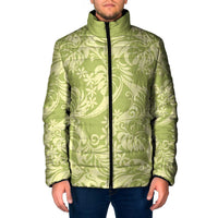 Tahiti Olive Tiare Floral Padded Jacket Monstera Palm Tropical Leaves - Polynesian Pride