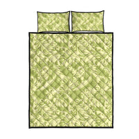 Tahiti Olive Tiare Floral Quilt Bed Set Monstera Palm Tropical Leaves - Polynesian Pride