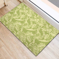 Tahiti Olive Tiare Floral Rubber Doormat Monstera Palm Tropical Leaves - Polynesian Pride