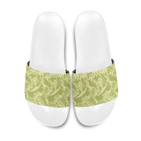 Tahiti Olive Tiare Floral Slide Sandals Monstera Palm Tropical Leaves - Polynesian Pride
