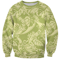 Tahiti Olive Tiare Floral Sweatshirt Monstera Palm Tropical Leaves - Polynesian Pride