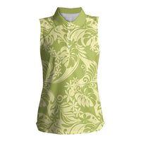 Tahiti Olive Tiare Floral Women Sleeveless Polo Shirt Monstera Palm Tropical Leaves - Polynesian Pride