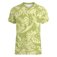 Tahiti Olive Tiare Floral Women V-Neck T-Shirt Monstera Palm Tropical Leaves LT01 Female Olive - Polynesian Pride