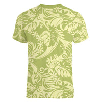 Tahiti Olive Tiare Floral Women V-Neck T-Shirt Monstera Palm Tropical Leaves LT01 - Polynesian Pride