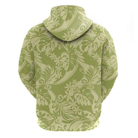 Tahiti Olive Tiare Floral Zip Hoodie Monstera Palm Tropical Leaves - Polynesian Pride