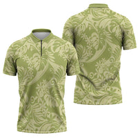Tahiti Olive Tiare Floral Zipper Polo Shirt Monstera Palm Tropical Leaves LT01 - Polynesian Pride