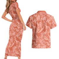 Tahiti Puatou Tiare Floral Couples Matching Short Sleeve Bodycon Dress and Hawaiian Shirt Monstera Palm Tropical Leaves LT01 - Polynesian Pride