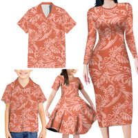 Tahiti Puatou Tiare Floral Family Matching Long Sleeve Bodycon Dress and Hawaiian Shirt Monstera Palm Tropical Leaves LT01 - Polynesian Pride