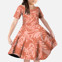 Tahiti Puatou Tiare Floral Family Matching Off The Shoulder Long Sleeve Dress and Hawaiian Shirt Monstera Palm Tropical Leaves LT01 Daughter's Dress Orange - Polynesian Pride