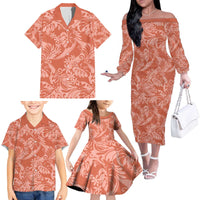 Tahiti Puatou Tiare Floral Family Matching Off The Shoulder Long Sleeve Dress and Hawaiian Shirt Monstera Palm Tropical Leaves - Polynesian Pride