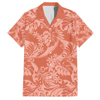Tahiti Puatou Tiare Floral Family Matching Off The Shoulder Long Sleeve Dress and Hawaiian Shirt Monstera Palm Tropical Leaves LT01 Dad's Shirt - Short Sleeve Orange - Polynesian Pride
