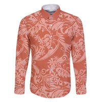 Tahiti Puatou Tiare Floral Family Matching Off The Shoulder Long Sleeve Dress and Hawaiian Shirt Monstera Palm Tropical Leaves LT01 Dad's Shirt - Long Sleeve Orange - Polynesian Pride