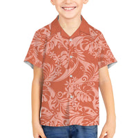 Tahiti Puatou Tiare Floral Family Matching Off The Shoulder Long Sleeve Dress and Hawaiian Shirt Monstera Palm Tropical Leaves LT01 Son's Shirt Orange - Polynesian Pride