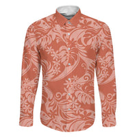 Tahiti Puatou Tiare Floral Family Matching Puletasi and Hawaiian Shirt Monstera Palm Tropical Leaves LT01 Dad's Shirt - Long Sleeve Orange - Polynesian Pride