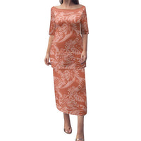 Tahiti Puatou Tiare Floral Family Matching Puletasi and Hawaiian Shirt Monstera Palm Tropical Leaves LT01 Mom's Dress Orange - Polynesian Pride