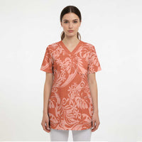 Tahiti Puatou Tiare Floral Scrub Top Monstera Palm Tropical Leaves - Polynesian Pride