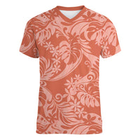 Tahiti Puatou Tiare Floral Women V-Neck T-Shirt Monstera Palm Tropical Leaves LT01 Female Orange - Polynesian Pride