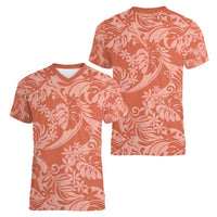 Tahiti Puatou Tiare Floral Women V-Neck T-Shirt Monstera Palm Tropical Leaves - Polynesian Pride