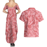 Tahiti Tarona Tiare Floral Couples Matching Summer Maxi Dress and Hawaiian Shirt Monstera Palm Tropical Leaves LT01 - Polynesian Pride